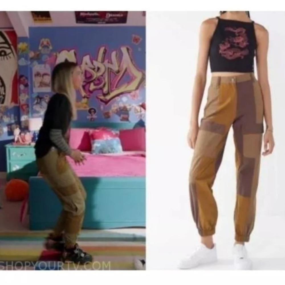 Urban Outfitters Camilla Patchwork Pants Utility Joggers Gabby Duran Tan Brown 0